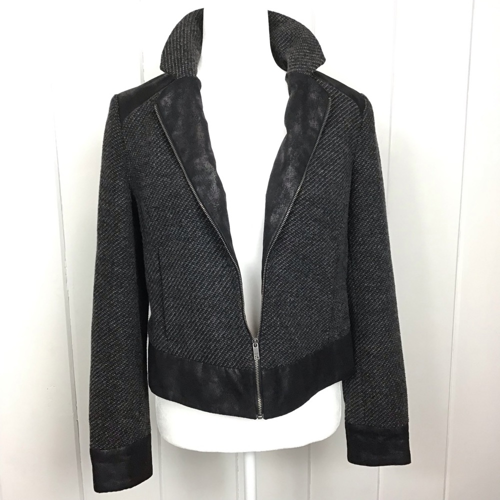 DKNY Black / Gray Wool Bomber Zip Jacket - S